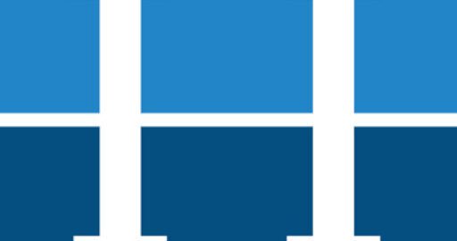 A blue and white logo of the letter h.