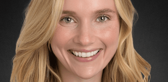 Smiling blonde woman professional headshot